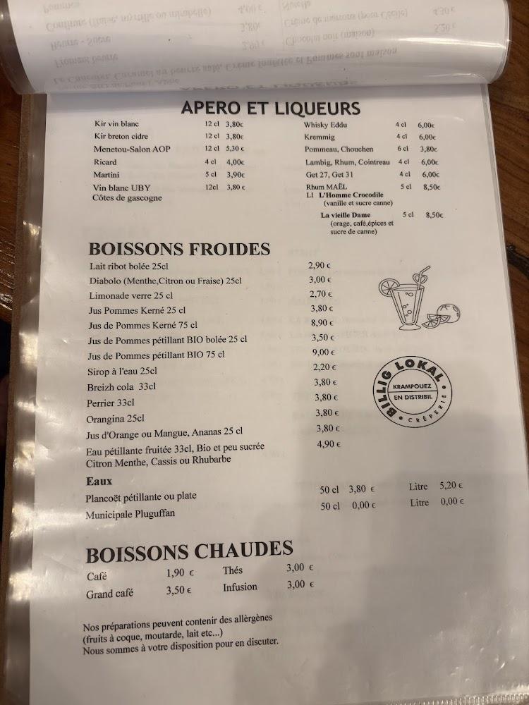Crêperie Billig Lokal - Menu Image 1